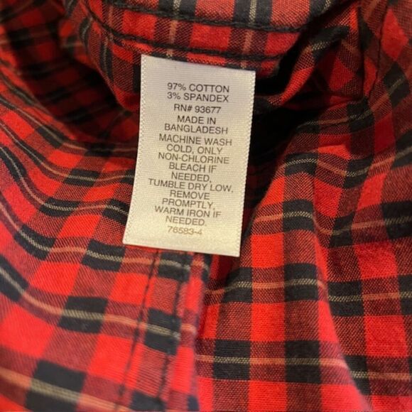 Mutual Weave Red Black Men's Plaid Button Front Shirt Stretch Size Medium - Picture 6 of 10